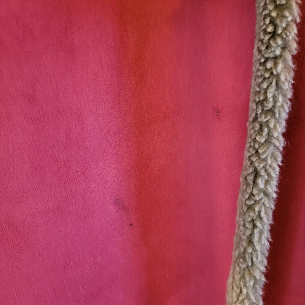 L.L. Bean Red Faux Suede Brown Sherpa Long Coat